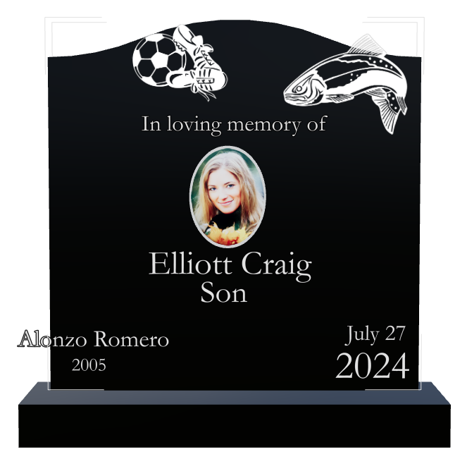 Son Memorial Laser-Etched Black Granite Headstone design preview