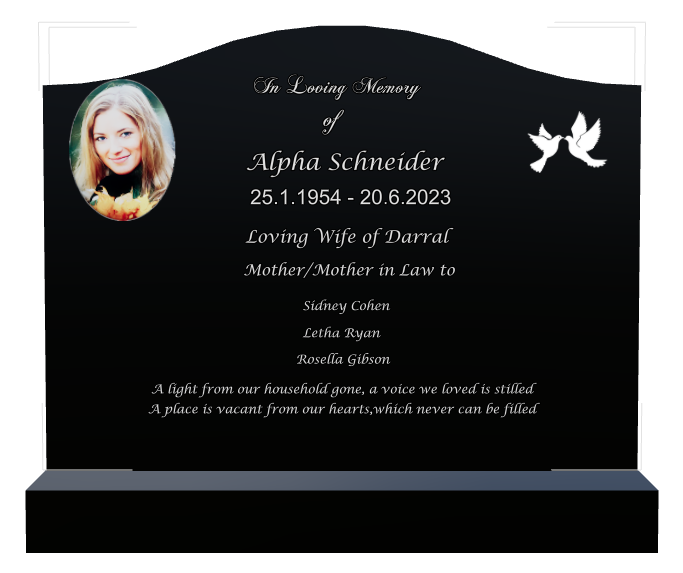 Wife Memorial Laser-Etched Black Granite Headstone design preview