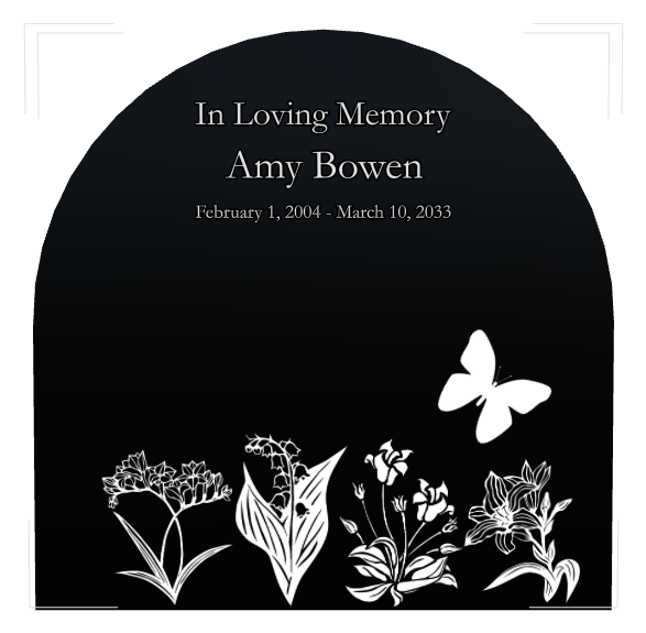 Butterfly Memorial Laser-Etched Black Granite Headstone design preview