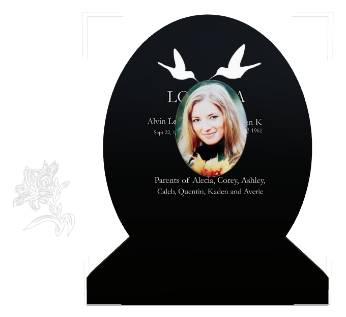 Dove Memorial Laser-Etched Black Granite Headstone design preview