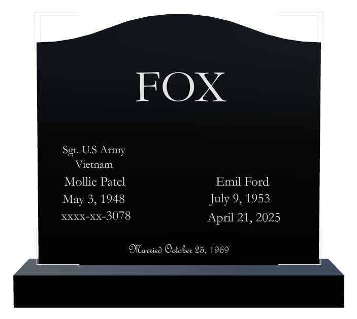 Military Veteran Laser-Etched Black Granite Headstone design preview