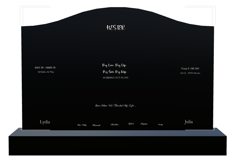 Wife Memorial Laser-Etched Black Granite Headstone design preview