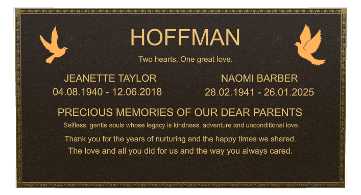 Dove Memorial Bronze Plaque design preview