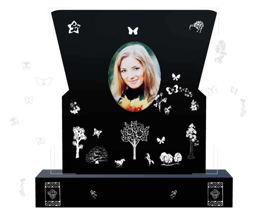 Butterfly Memorial Laser-Etched Black Granite Headstone design preview