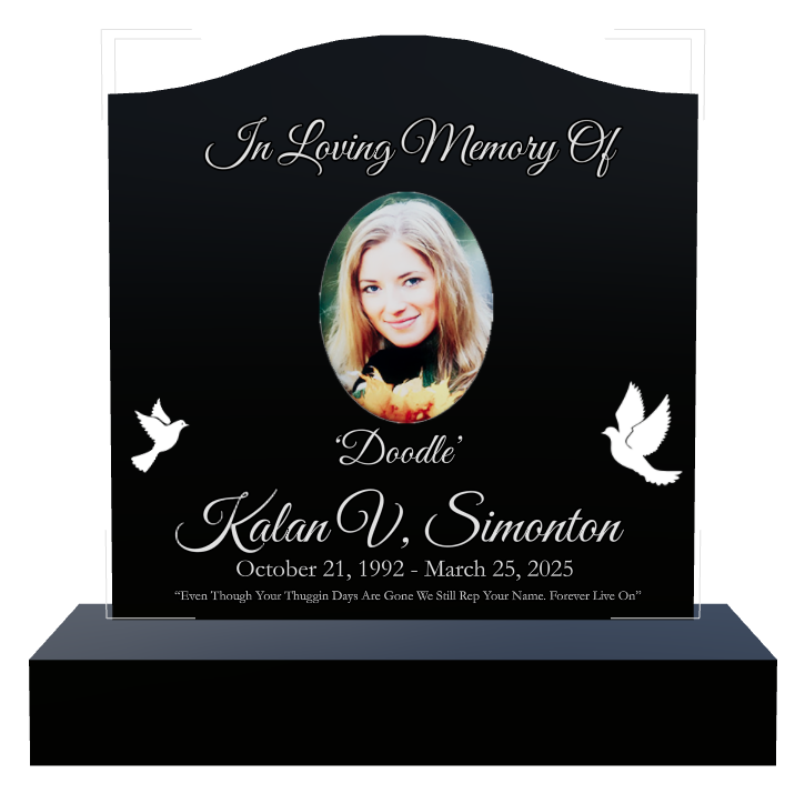 Dove Memorial Laser-Etched Black Granite Headstone design preview