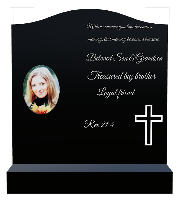 Son Memorial Laser-Etched Black Granite Headstone design preview